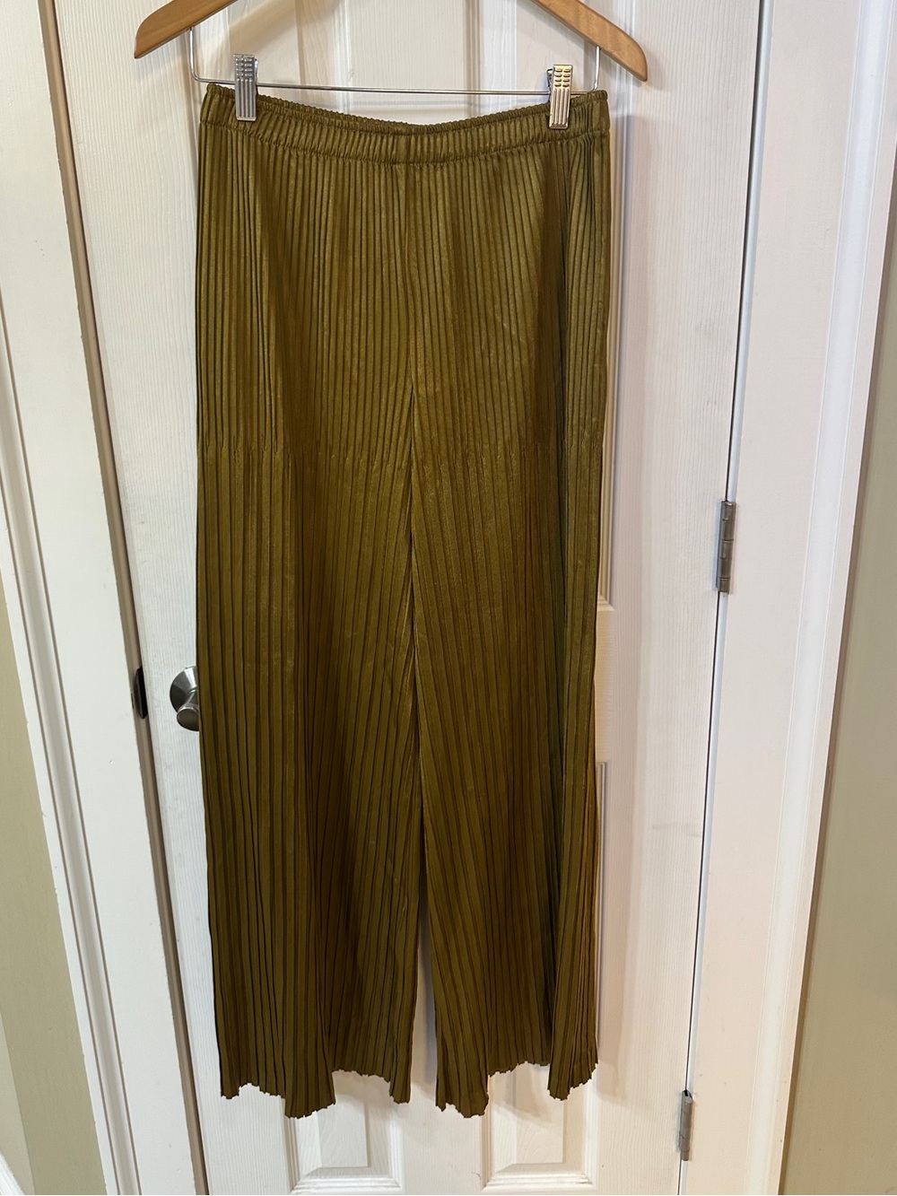 Simon Miller Rozel Pleated Wide Leg Pant USA Olive Gold Japanese Pleated Knit